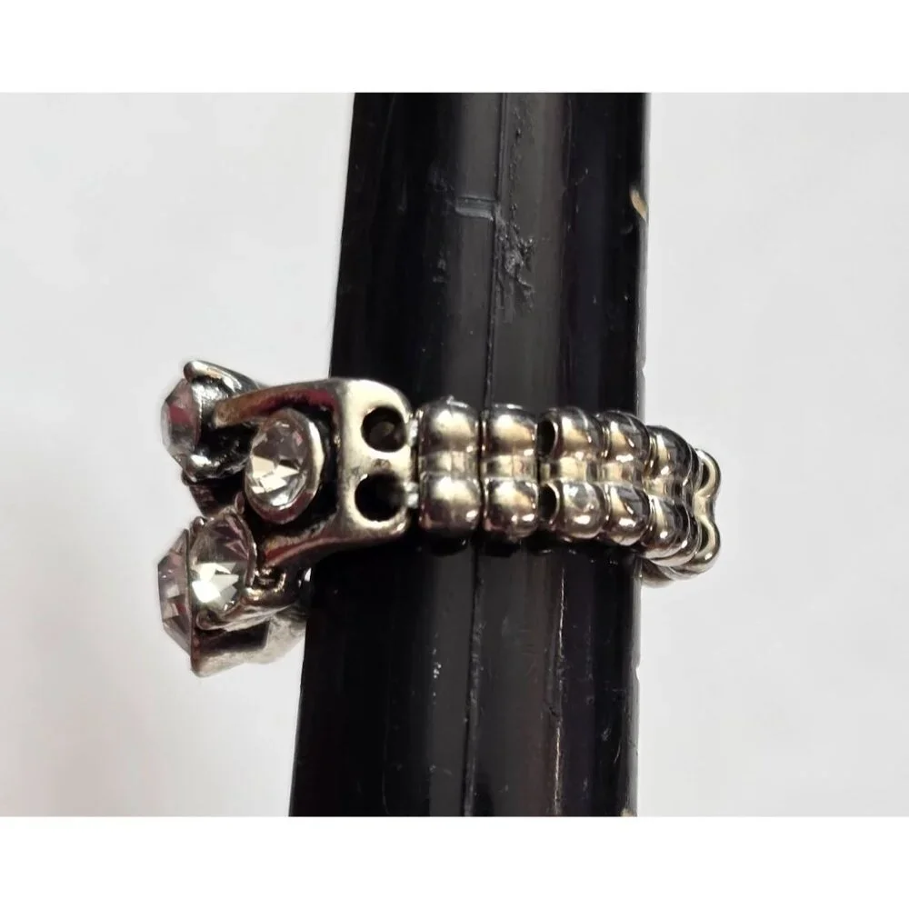 New Silver-Tone Stretch‎ Statement Cocktail Ring Clear Rhinestones Glam Boho